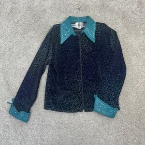 1849 Authentic Ranchwear Womens XL Blue Teal Cheetah Print Rhinestone Zip Jacket